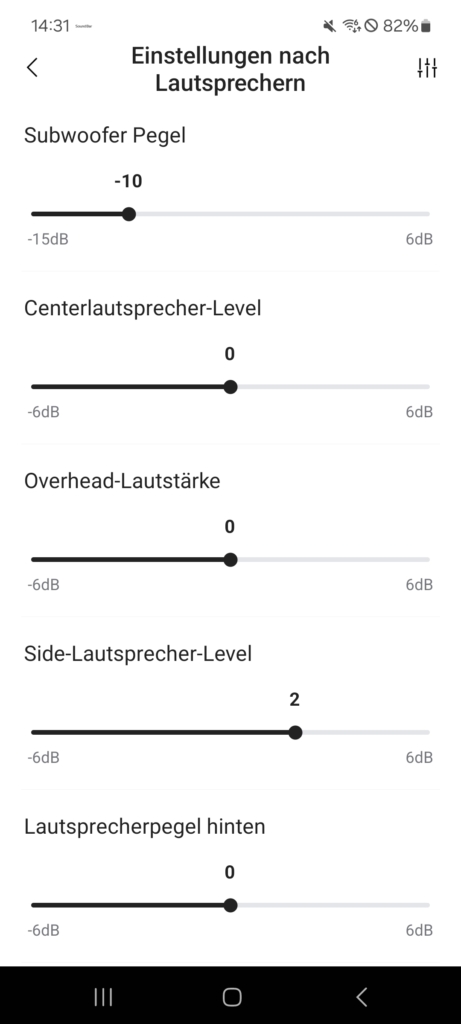Lautsprecher-Einstellungen LG Soundbar App
