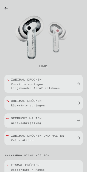 Screenshot Bedienungseinstellungen App