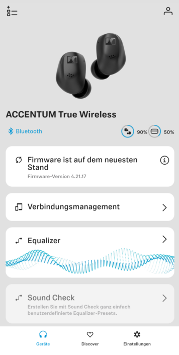 Sennheiser App Screenshot Startmenu