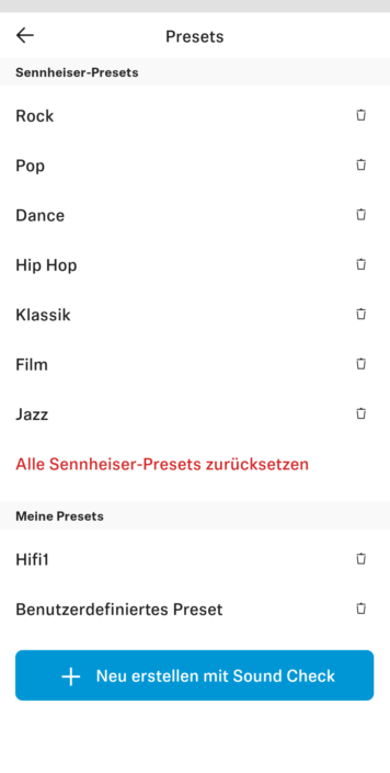 Sennheiser App Screenshot Presets