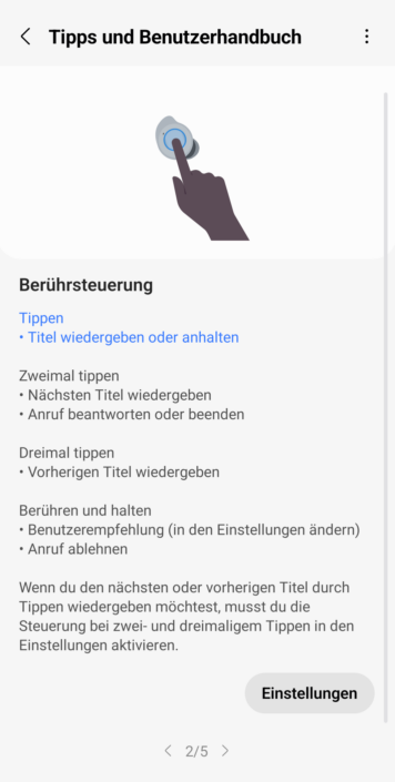 Samsung Galaxy Buds FE Screenshot Steuerung