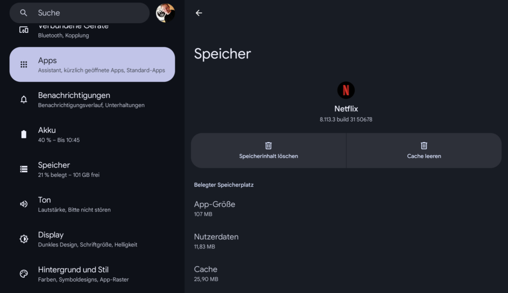 Netflix Daten löschen Android.