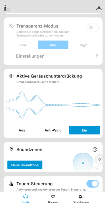 Screenshot Sennheiser App ANC