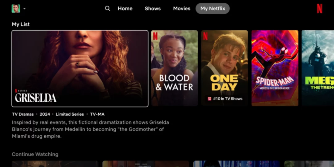 Ansicht der experimentellen Netflix TV-Startseite