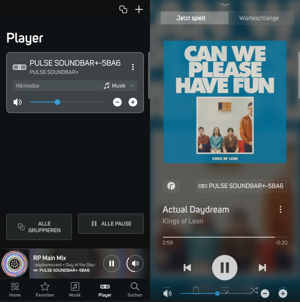 Musikwiedergabe Bluesound Soundbar App.