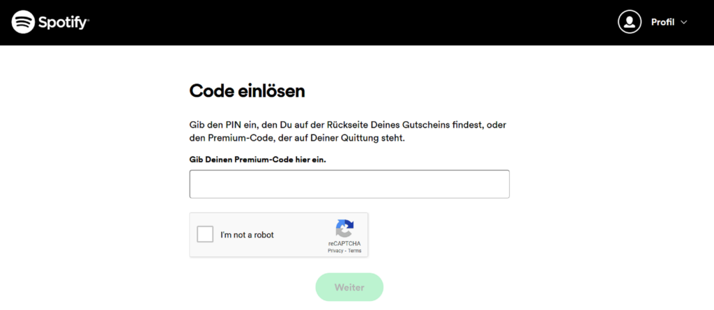 Screenshot Code einlösen Spotify