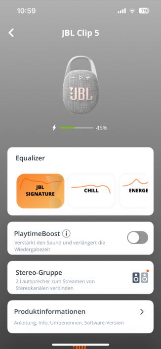 JBL Clip 5 Test | Clip 5 App Oberfläche