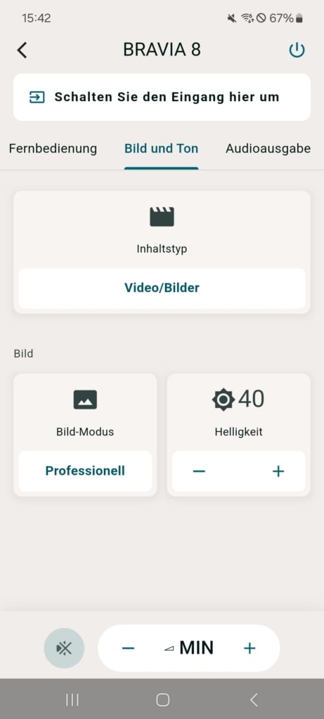 Bildeinstellungen Sony Bravia Connect App