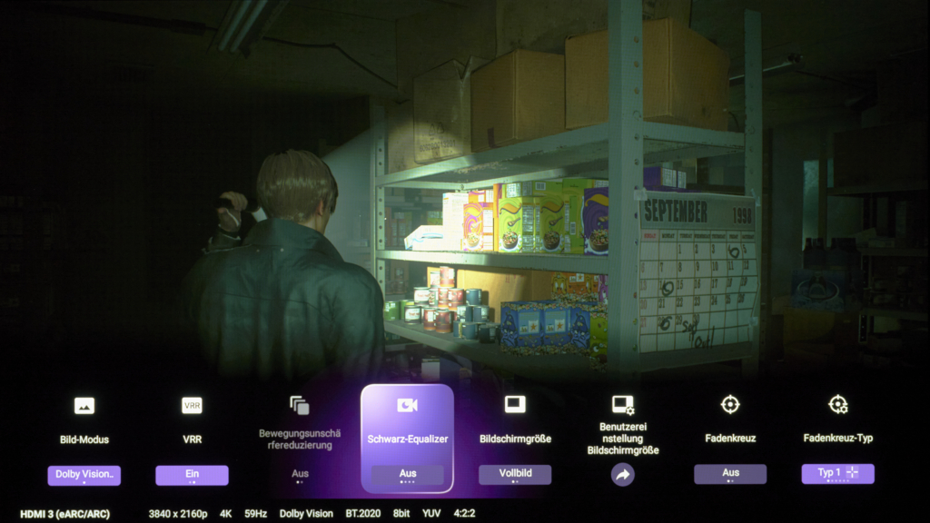 Gaming-Menü auf Sony Bravia 8