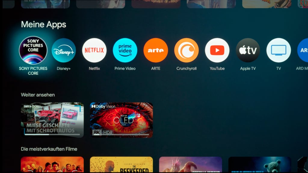 Apps-Auswahl Sony-OLEDs