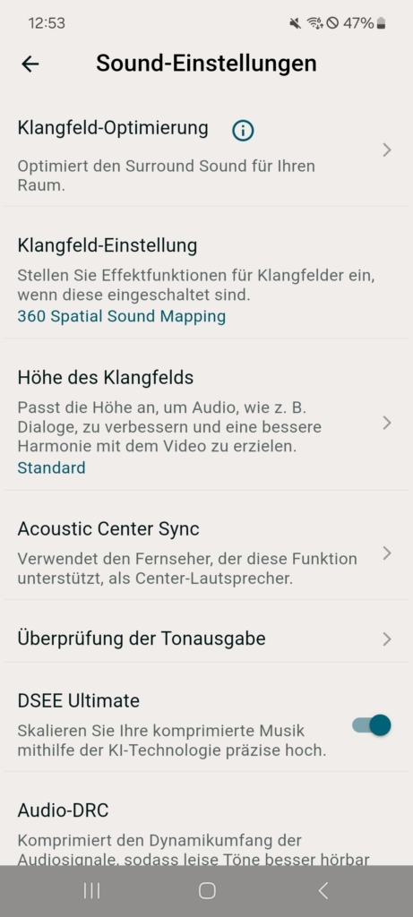 Sound-Einstellungen Sony Bravia Caonnect App
