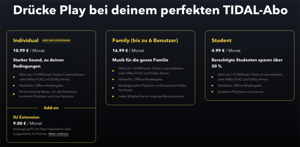 tidal tarife vergleich spotify