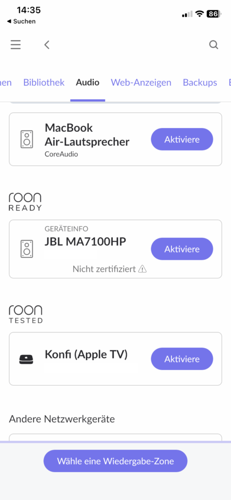 Roonn Screenshot JBL MA7100HP