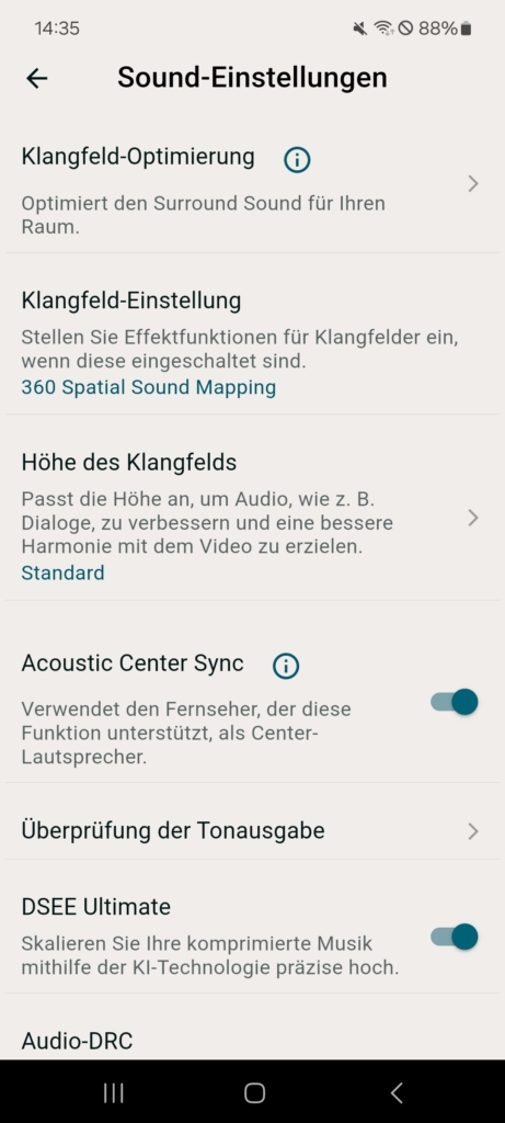 Sony Bravia Connect App Sound-Einstellungen