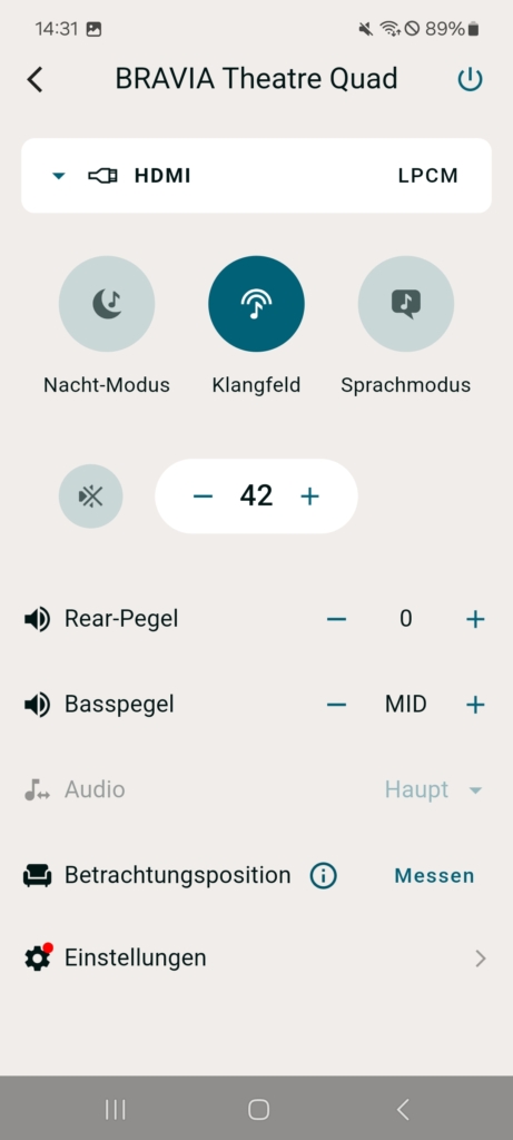 Sony Bravia Connect App Startseite
