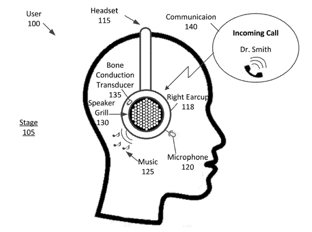 Diese Skizze aus dem Patent zu den neuen Apple AirPods Max zeigt den Knochenschall-Einsatz.