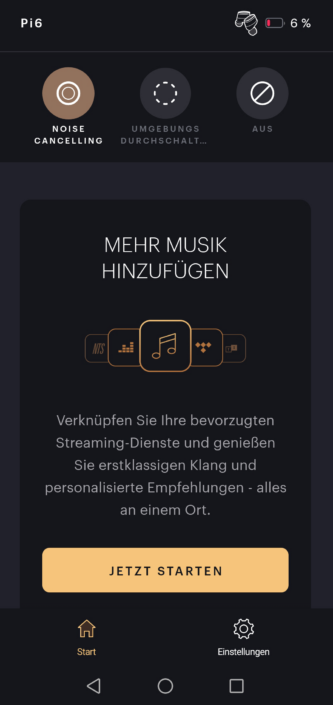 Bowers & Wilkins PI6 – Startmenü