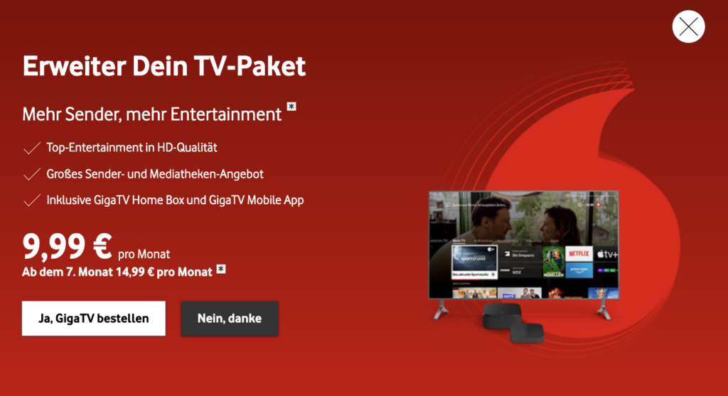GigaTV zum Internet-Tarif hinzufügen
