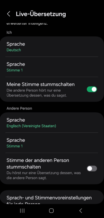 Samsung Galaxy Buds3 – Dolmetscher Screenshot