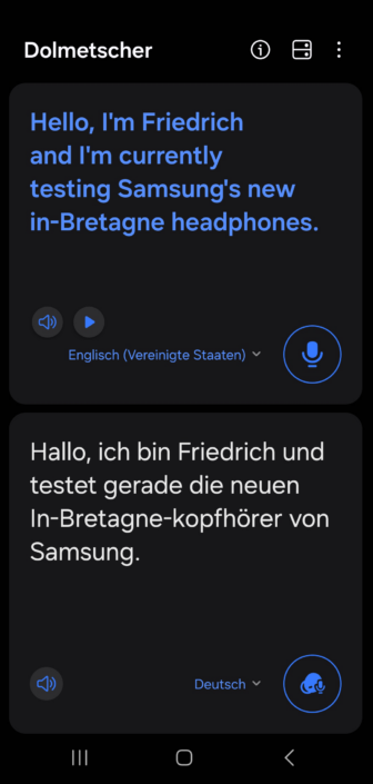 Samsung Galaxy Buds3 – Dolmetscher Screenshot