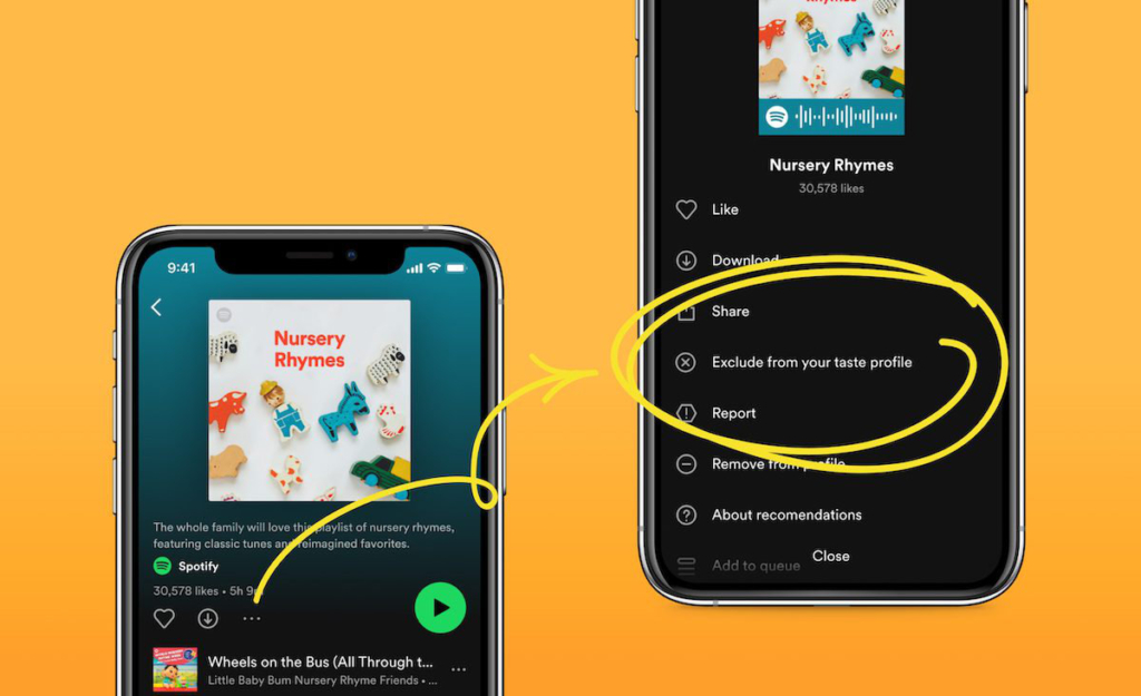 Bei Spotify kannst du auch Inhalte ausklammern, damit sie deine Empfehlungen nicht beeinflussen.