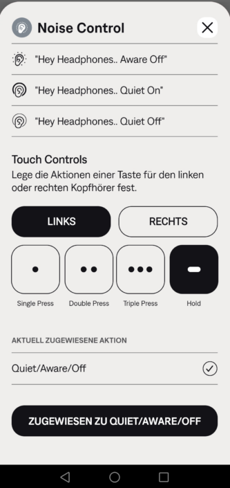 Bose QCE Screenshot – Bedienung