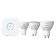 PHILIPS White & Col. Amb. GU10 Dreierpack inkl. Bridge 3 x 400lm Starterset Weiß und Farbe