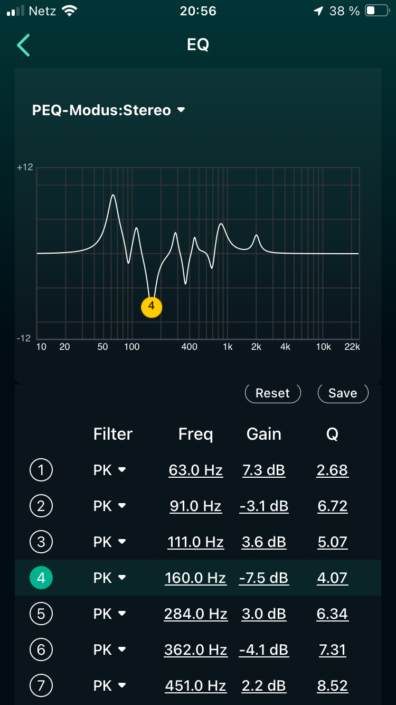 WiiM Ultra App Screenshot parametrischer Equalizer