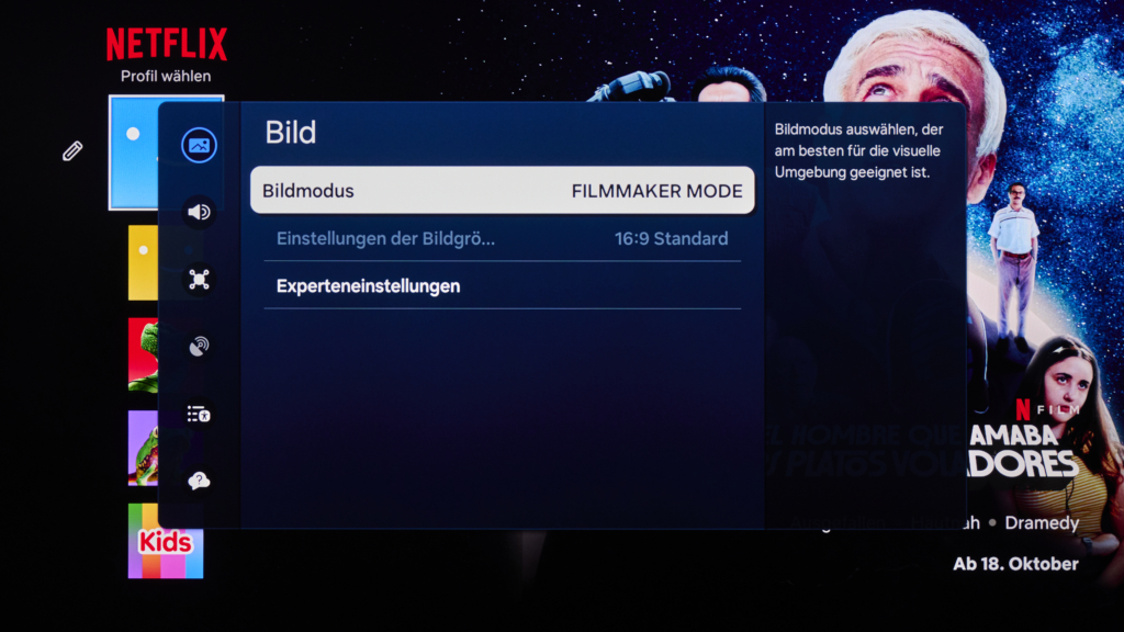 Menü Bildmodus Filmmaker Mode