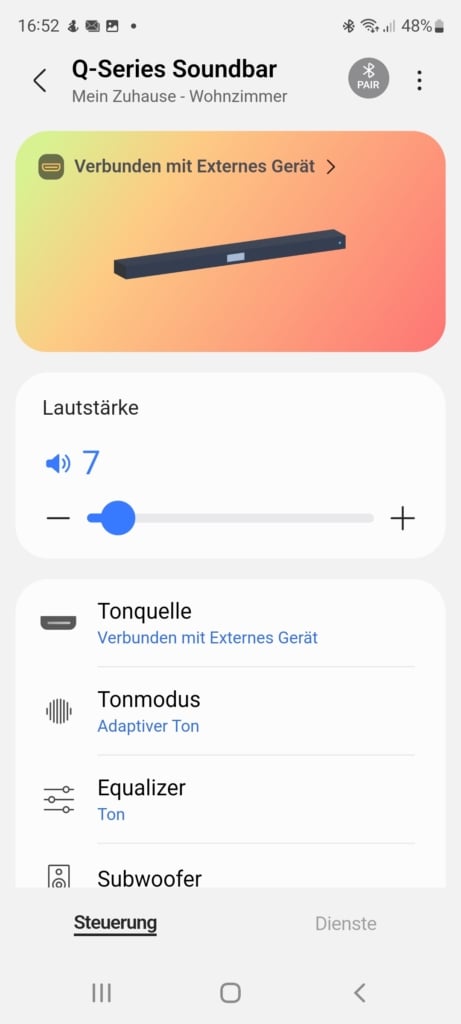 Startseite Soundbar in App