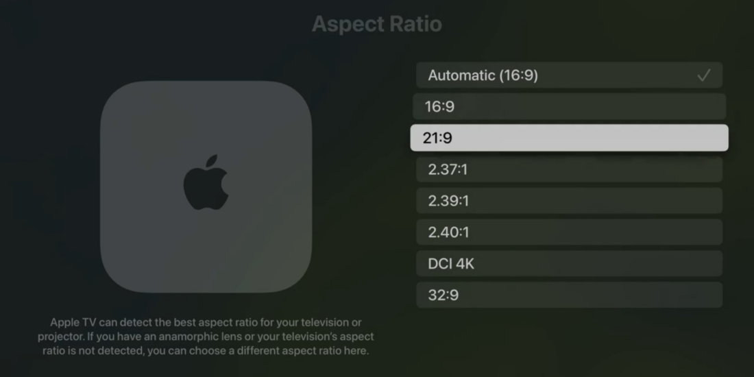 Apple TV Update Bildschirmformate