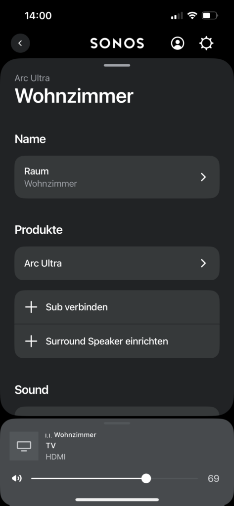 Startseite Sonos App