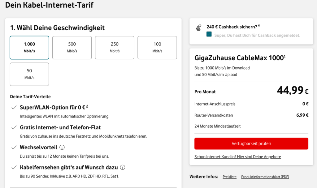 CableMax Vertrag von Vodafone