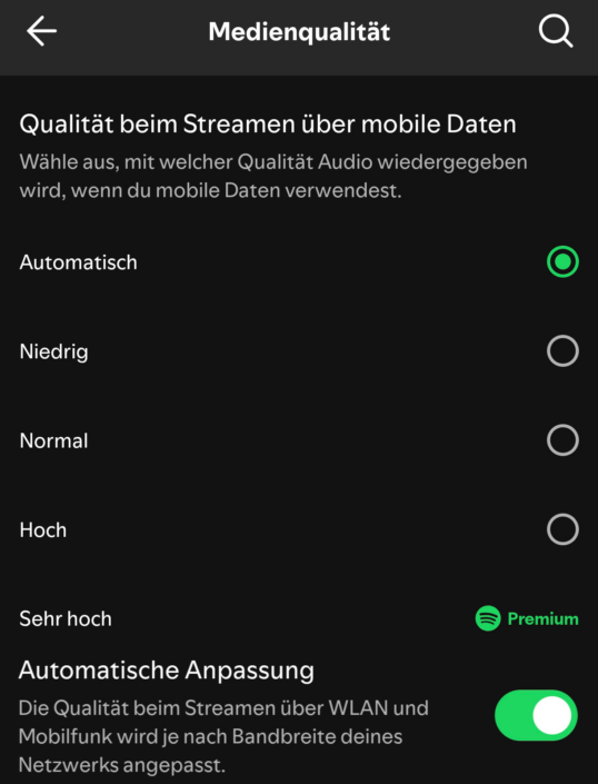 Spotify Streaming Qualitaet anpassen