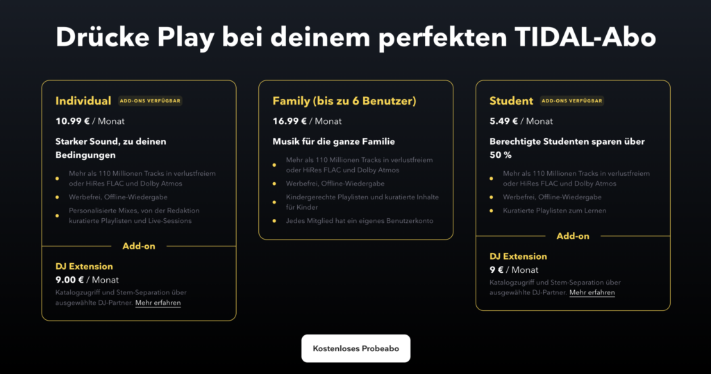 Tidal Tipps und Tricks – Tarife
