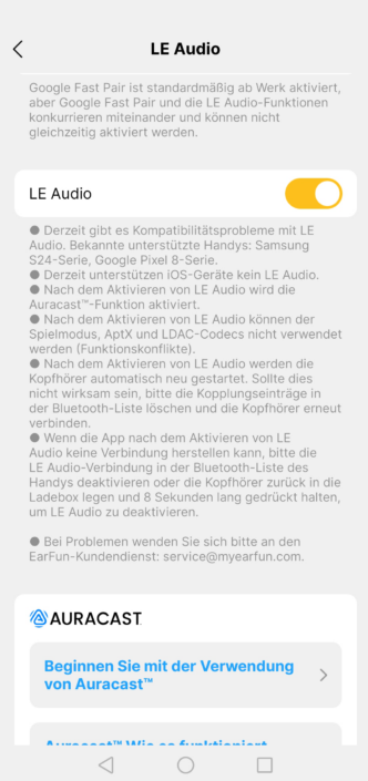 EarFun Screenshot Auracast