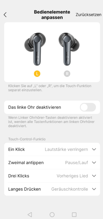 EarFun Screenshot Bedienung