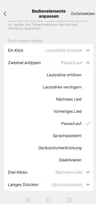 EarFun Screenshot Bedienung