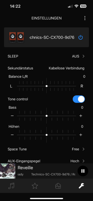Technics SC-CX700 App Screenshot Klangeinstellungen