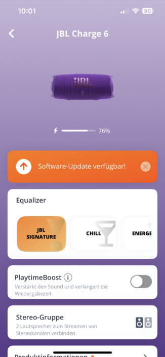 JBL Charge 6 Test | App-Oberfläche