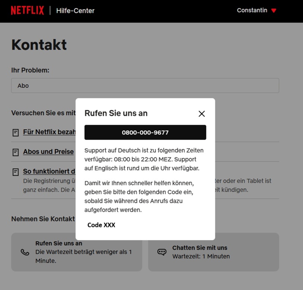 Screenshot Support Netflix
