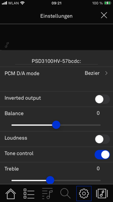 T+A PSD 3100 HV App Screenshot Klang-Einstellungen