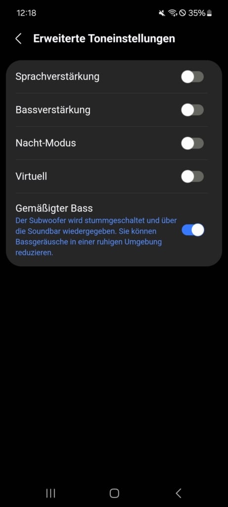 Erweiterte Toneinstellungen SmartThings App