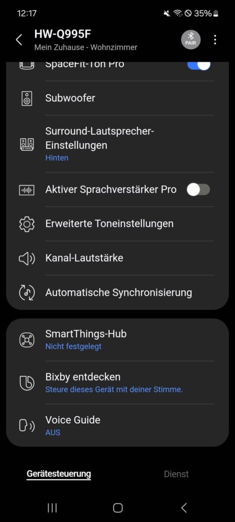 Startseite Einstellungen SmartThings App