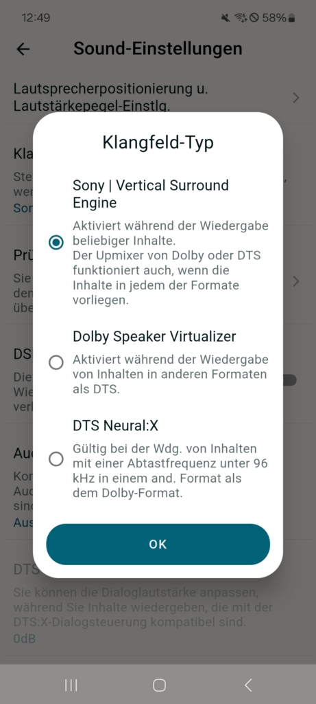 Sony Bravia Connect App Klangfeld