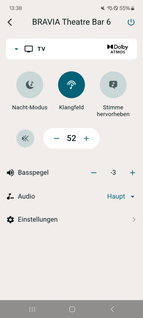 Sony Bravia Connect App Startseite