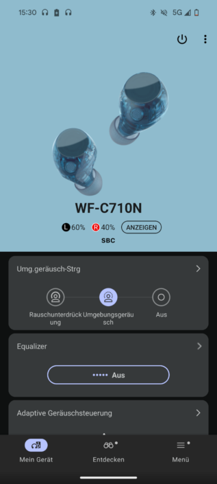 SOny WF-C710N – Screenshot Menü