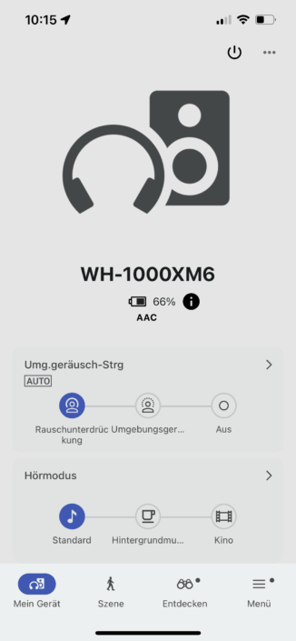 Sony WH-1000XM6 App Startseite