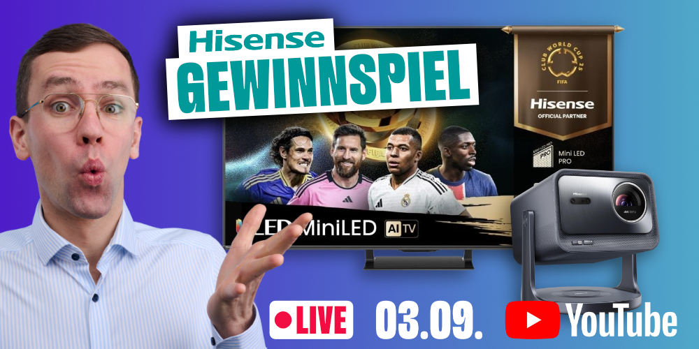 Gewinne einen Hisense 55″ U7Q Pro Mini LED TV & C2 Pro Smart Mini Projector im Livestream!
