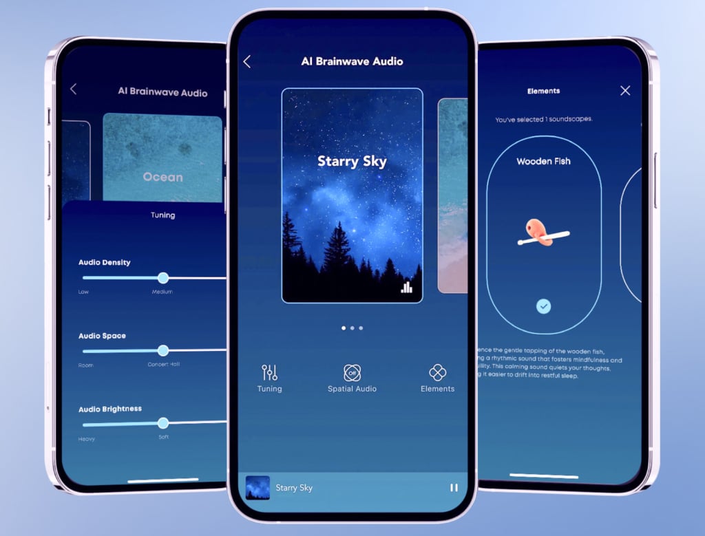 Über die Begleit-App kannst du entspannende Hintergrundgeräusche zuspielen. 